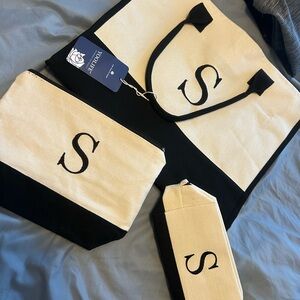 Monogrammed Canvas Tote + Pouch Set in Black & Cream
